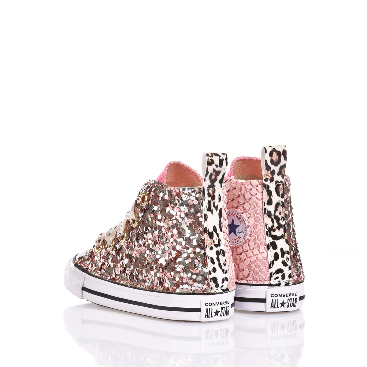 Converse Baby Pink Spark Chuck Taylor Hi Animalier, Glitter