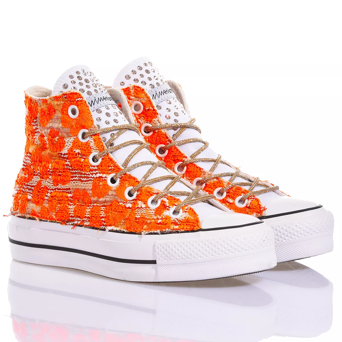 Converse Platform Orange Leo High Top Animalier, Special, Swarovski