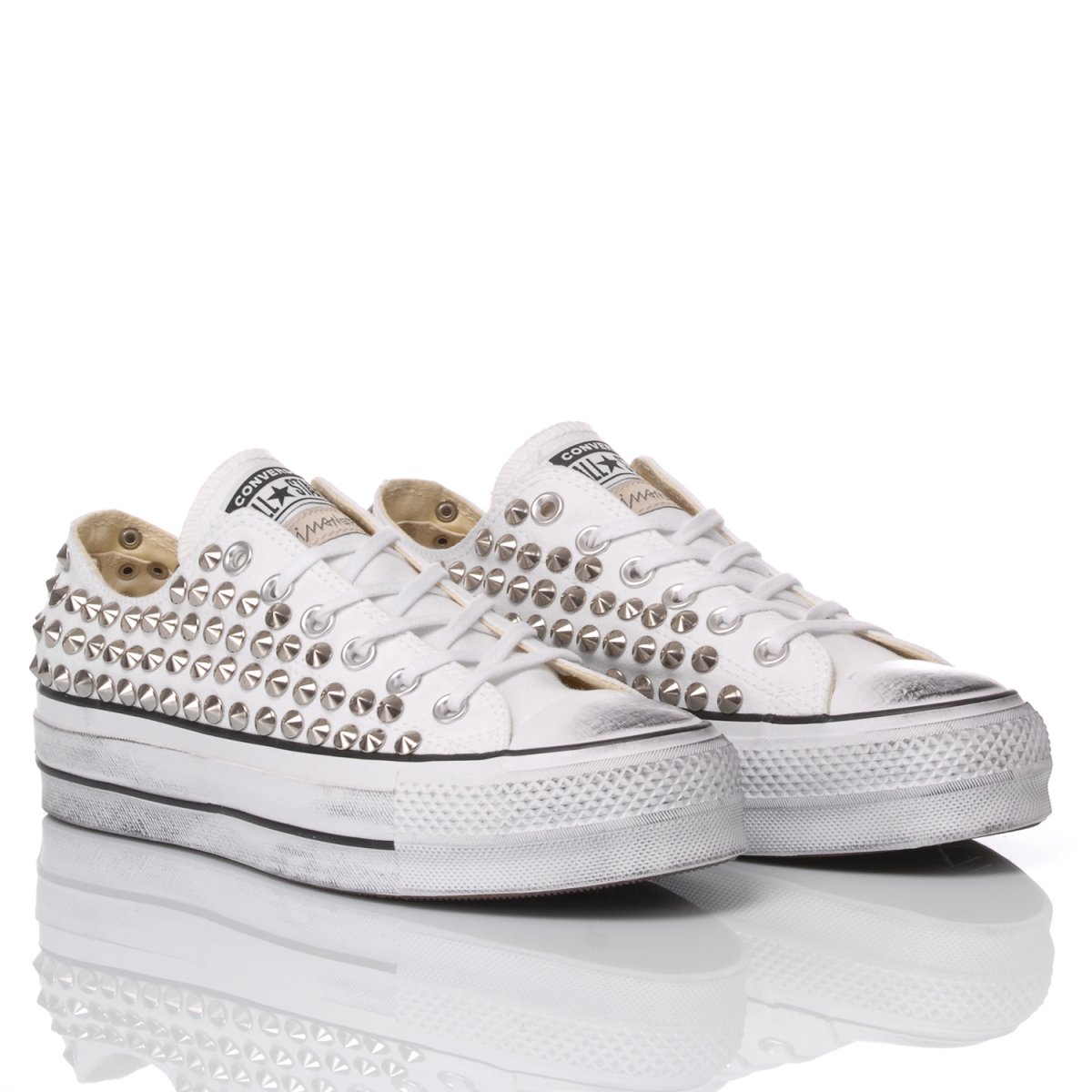 white converse with gold studs