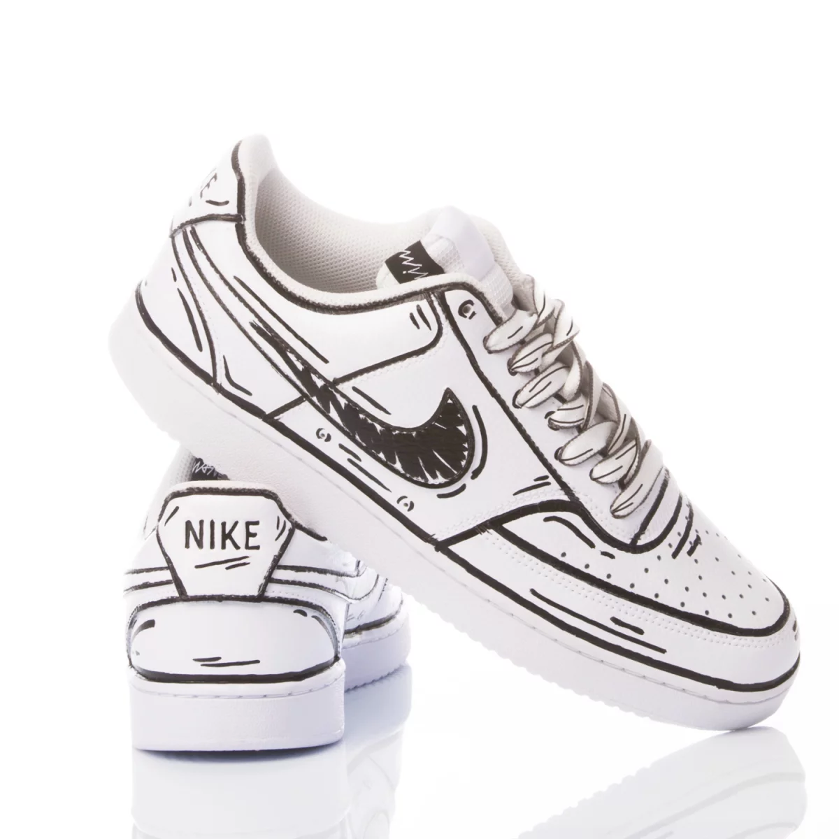 Nike Comics White Court Vision Malowane